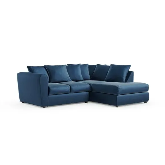 Corner Chaise Sofa with Curved Arms - Navy, Velvet