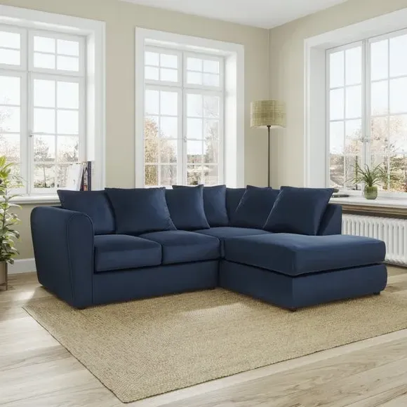Corner Chaise Sofa with Curved Arms - Navy, Velvet