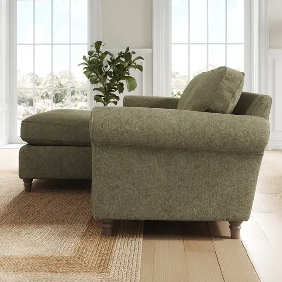 Corner Chaise Sofa with Curved Arms - Olive