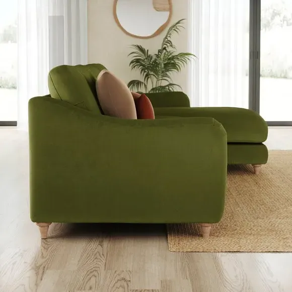 Corner Chaise Sofa with Curved Arms - Olive, Velvet