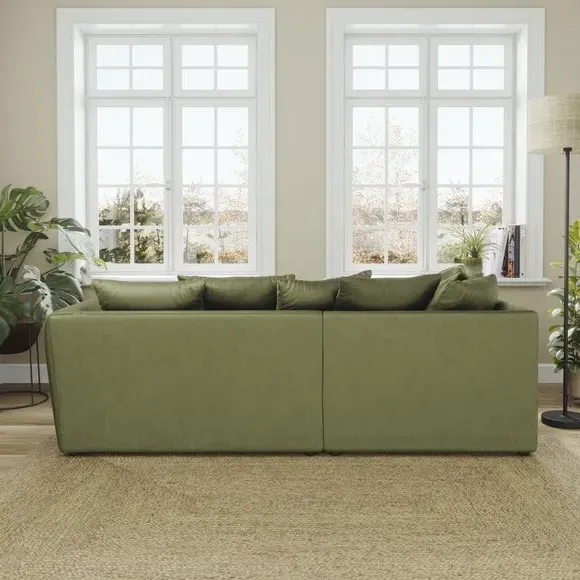 Corner Chaise Sofa with Curved Arms - Olive, Velvet