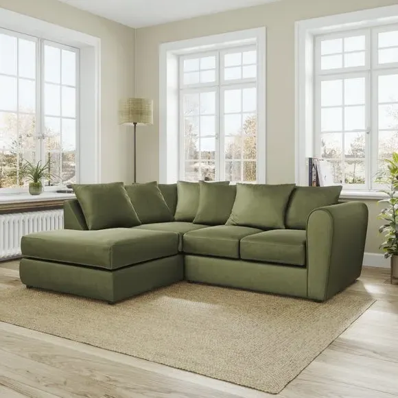 Corner Chaise Sofa with Curved Arms - Olive, Velvet