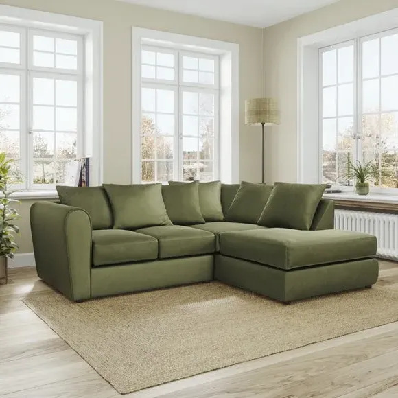 Corner Chaise Sofa with Curved Arms - Olive, Velvet