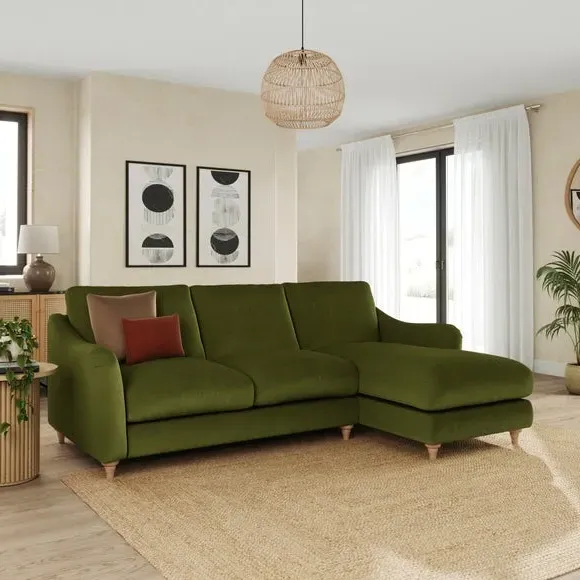 Corner Chaise Sofa with Curved Arms - Olive, Velvet
