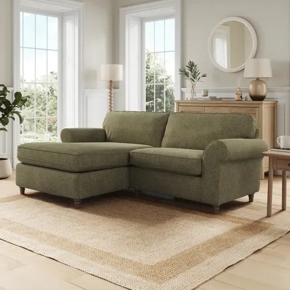 Corner Chaise Sofa with Curved Arms - Olive