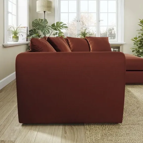 Corner Chaise Sofa with Curved Arms - Orange, Velvet