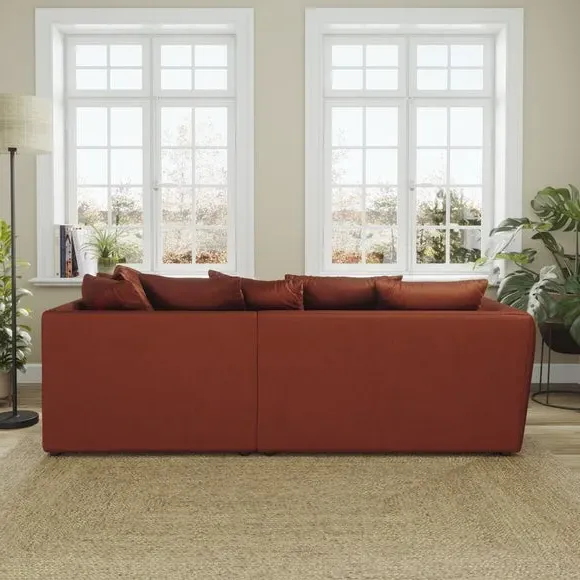 Corner Chaise Sofa with Curved Arms - Orange, Velvet
