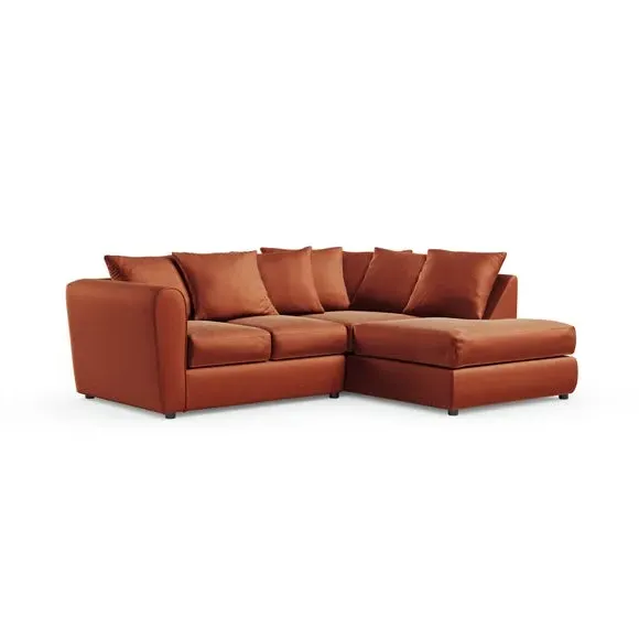 Corner Chaise Sofa with Curved Arms - Orange, Velvet