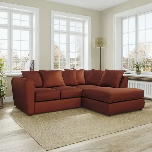Corner Chaise Sofa with Curved Arms - Orange, Velvet