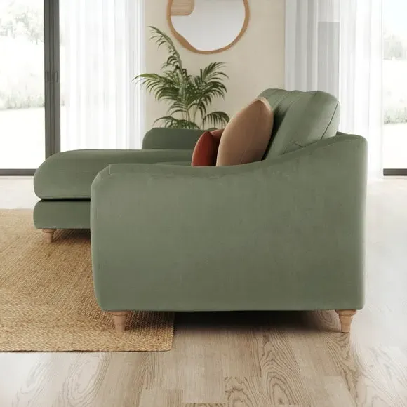 Corner Chaise Sofa with Curved Arms - Sage, Velvet