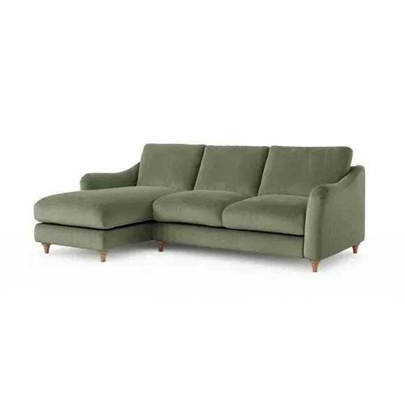 Corner Chaise Sofa with Curved Arms - Sage, Velvet
