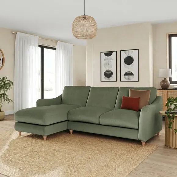Corner Chaise Sofa with Curved Arms - Sage, Velvet
