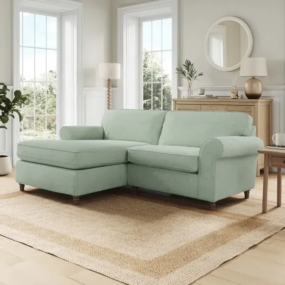 Corner Chaise Sofa with Curved Arms - Seafoam