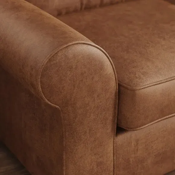 Corner Chaise Sofa with Curved Arms - Tan, Faux Leather