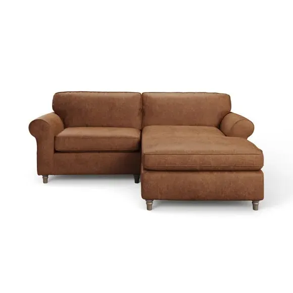 Corner Chaise Sofa with Curved Arms - Tan, Faux Leather