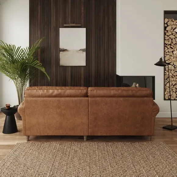 Corner Chaise Sofa with Curved Arms - Tan, Faux Leather
