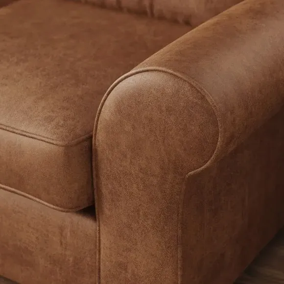 Corner Chaise Sofa with Curved Arms - Tan, Faux Leather