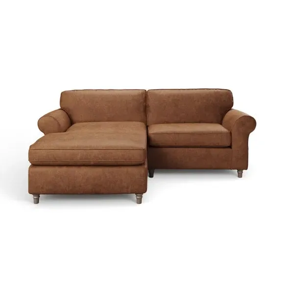 Corner Chaise Sofa with Curved Arms - Tan, Faux Leather