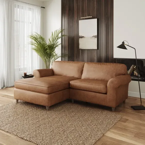 Corner Chaise Sofa with Curved Arms - Tan, Faux Leather image