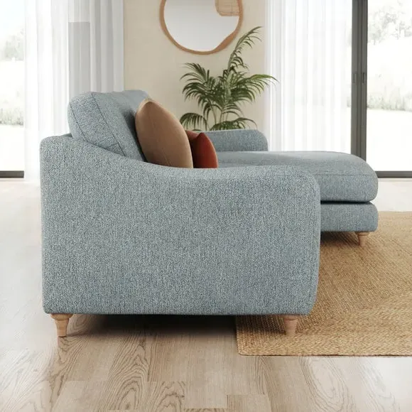 Corner Chaise Sofa with Curved Arms - Teal, Fabric