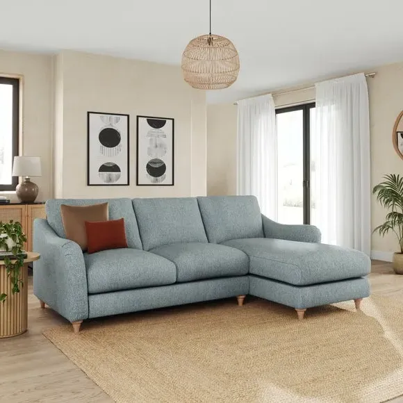 Corner Chaise Sofa with Curved Arms - Teal, Fabric