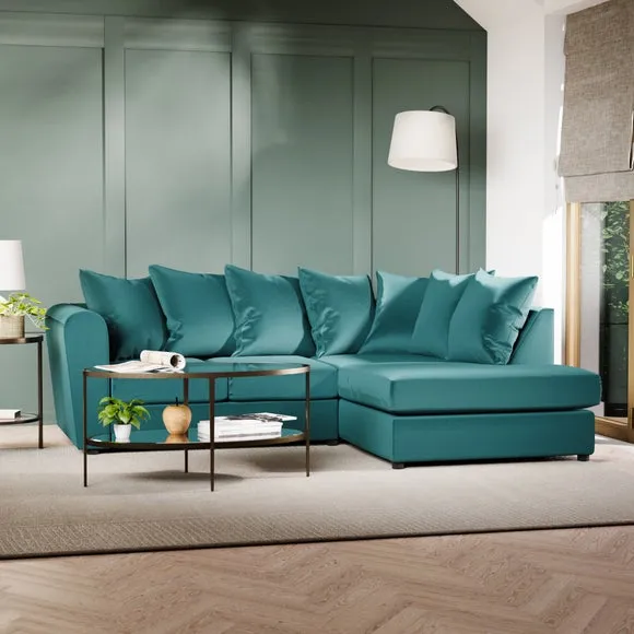 Corner Chaise Sofa with Curved Arms - Teal, Velvet