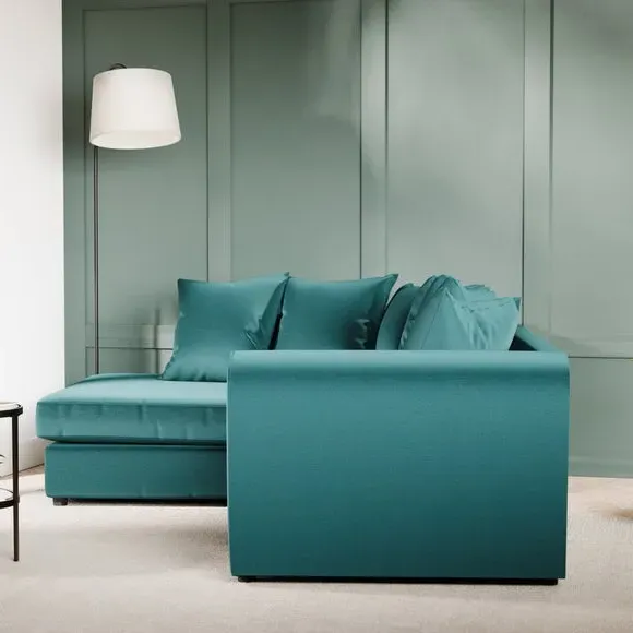 Corner Chaise Sofa with Curved Arms - Teal, Velvet
