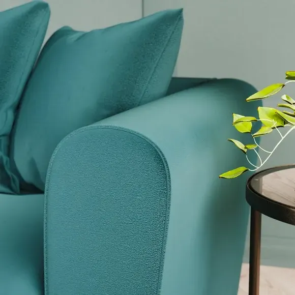 Corner Chaise Sofa with Curved Arms - Teal, Velvet