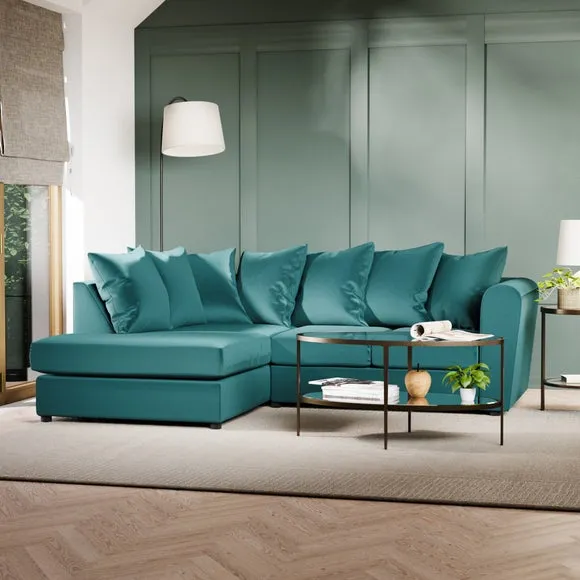 Corner Chaise Sofa with Curved Arms - Teal, Velvet