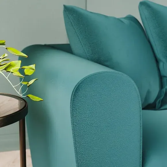 Corner Chaise Sofa with Curved Arms - Teal, Velvet