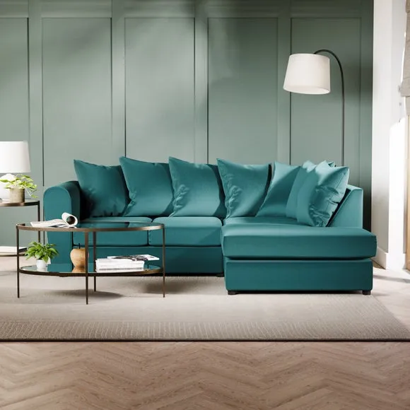Corner Chaise Sofa with Curved Arms - Teal, Velvet