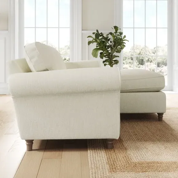 Corner Chaise Sofa with Curved Arms - White Sand