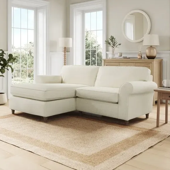 Corner Chaise Sofa with Curved Arms - White Sand