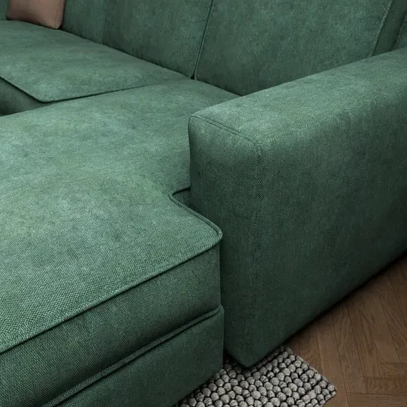 Corner Chaise Sofa with Cushions - Green, Chenille