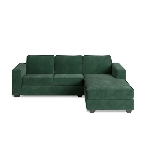 Corner Chaise Sofa with Cushions - Green, Chenille