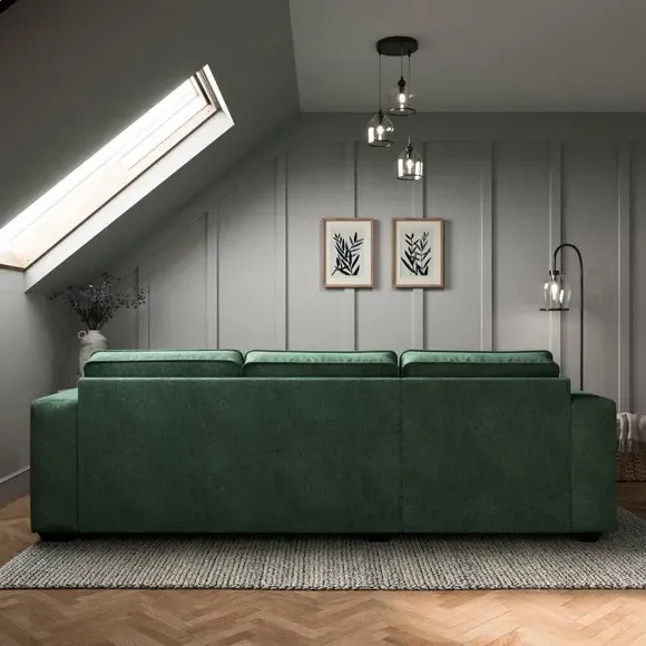 Corner Chaise Sofa with Cushions - Green, Chenille