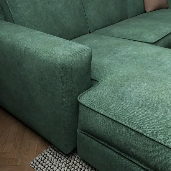 Corner Chaise Sofa with Cushions - Green, Chenille