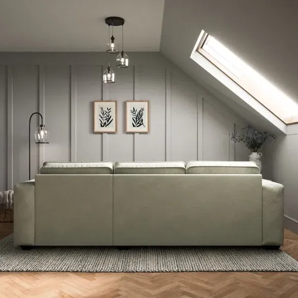 Corner Chaise Sofa with Cushions - Sage, Chenille