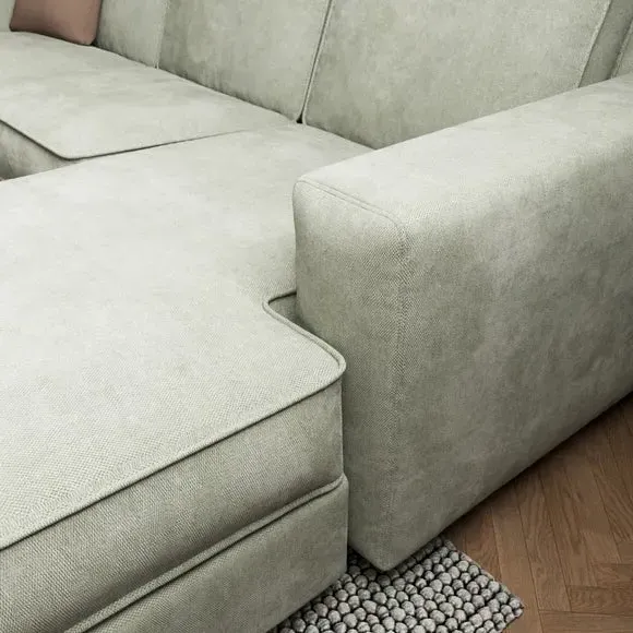 Corner Chaise Sofa with Cushions - Sage, Chenille