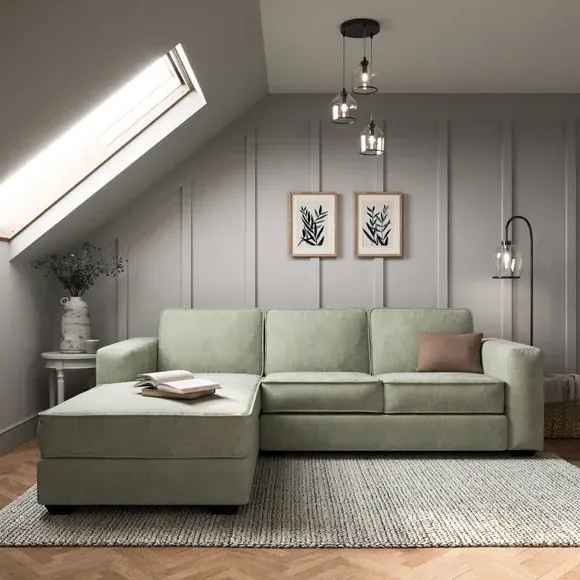 Corner Chaise Sofa with Cushions - Sage, Chenille