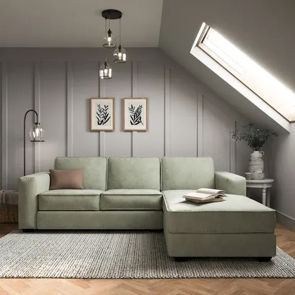 Corner Chaise Sofa with Cushions - Sage, Chenille