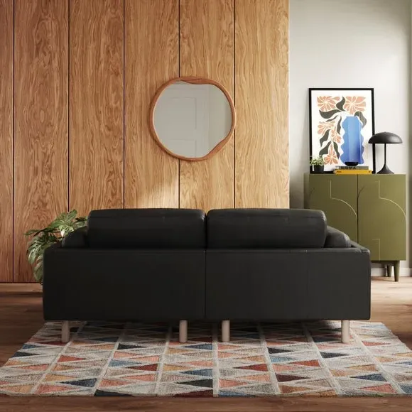 Corner Chaise Sofa with Extension - Black, Leather