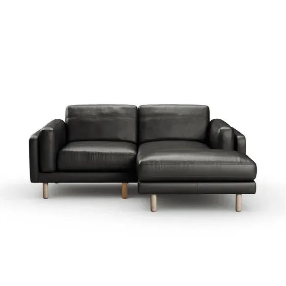 Corner Chaise Sofa with Extension - Black, Leather