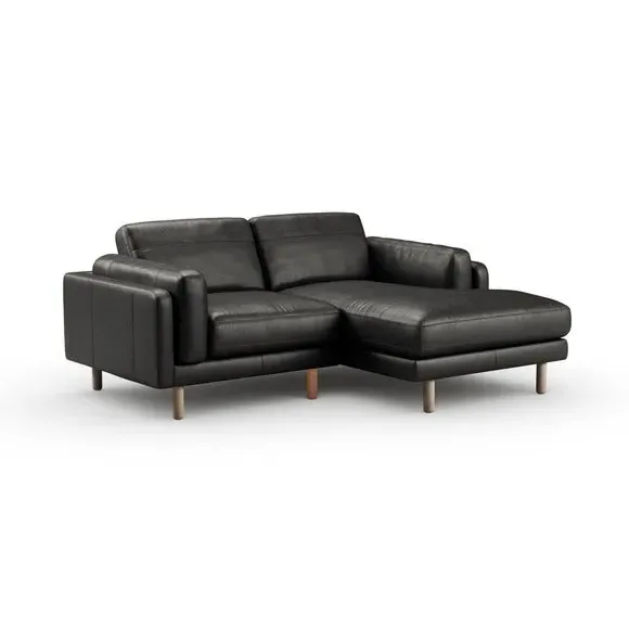 Corner Chaise Sofa with Extension - Black, Leather