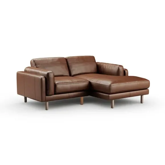 Corner Chaise Sofa with Extension - Brown, Leather