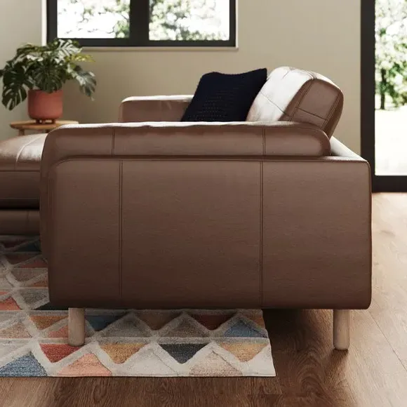 Corner Chaise Sofa with Extension - Brown, Leather