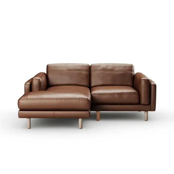 Corner Chaise Sofa with Extension - Brown, Leather