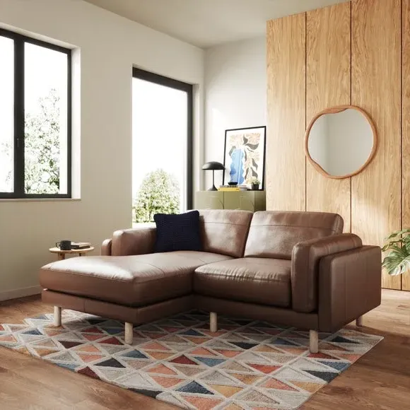 Corner Chaise Sofa with Extension - Brown, Leather