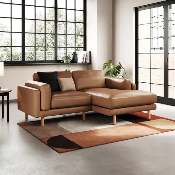 Corner Chaise Sofa with Extension - Tan, Leather