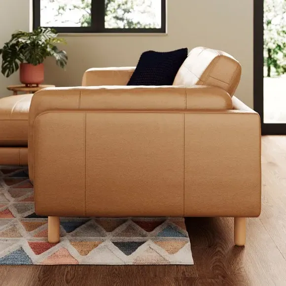 Corner Chaise Sofa with Extension - Tan, Leather